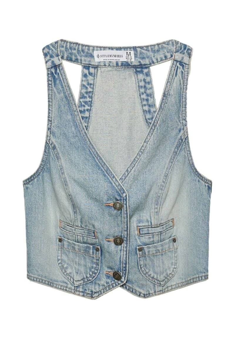 Stradivarius Stradivarius STUDDED - Waistcoat - laser denim Günstiger Verkauf